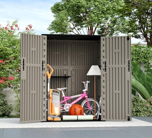 ZZM 57 Cu.ft Outdoor Storage Shed HDPE Storage Cabinet, Double-Wall Resin She...