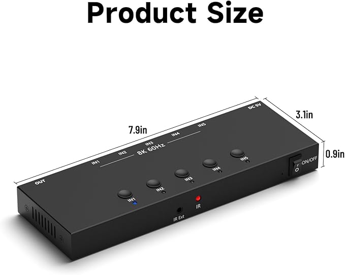 RuiPuo 5Port HDMI Switcher 8K@60Hz 5In 1Out HDMI Selector