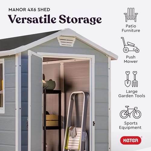 Keter Manor 4x6 Resin Outdoor Storage Shed Kit-Perfect to Store Patio Furnitu...