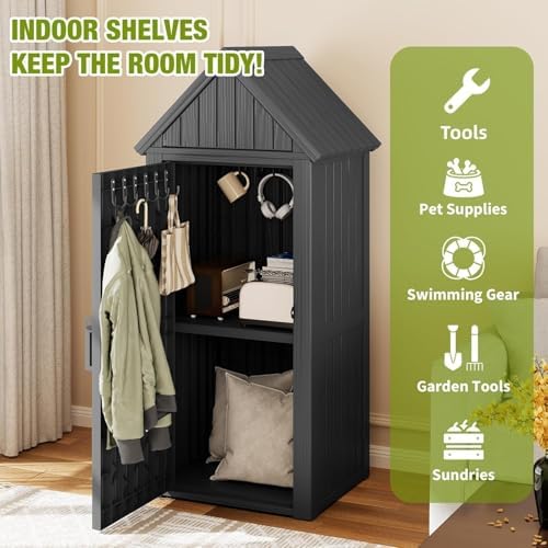 Outdoor Storage Shed, Waterproof Storage Cabinet with Sloping Roof and Lockab...