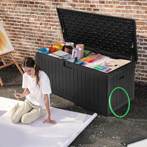 DWVO 180 Gallon Double-Wall Deck Box, XL Large Resin Outdoor Storage Box, Loc...