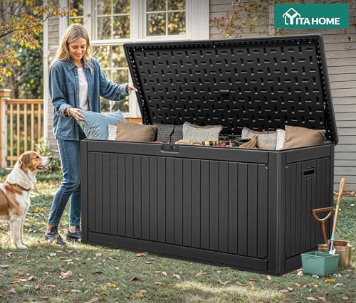 YITAHOME 320 Gallon Double-Wall Deck Box with Divider & Side Handles