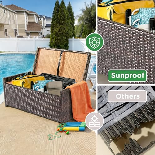 PROHIKER 2-in-1 Wicker Deck Box Bench, All-Weather 55 Gallon Outdoor Storage ...