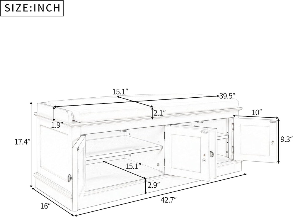 Merax Modern Rustic Wood Shoe Bench with Removable Cushion Multipurpose Windo...