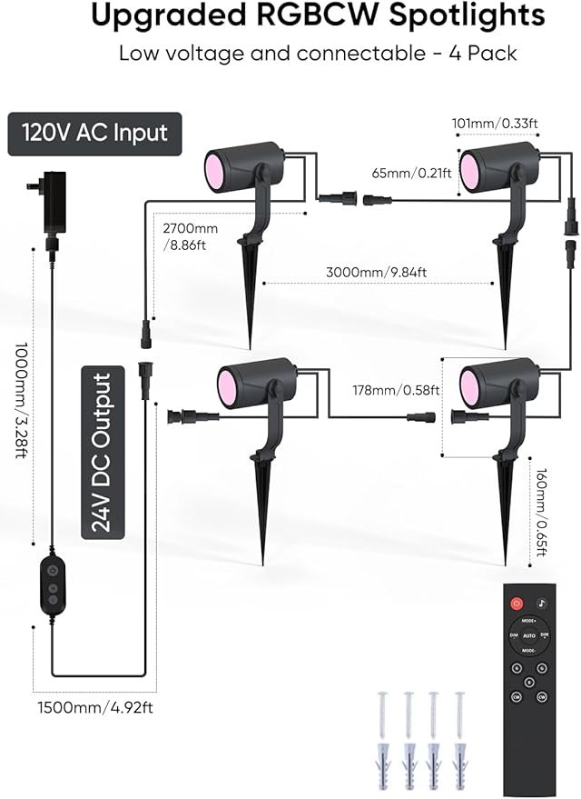 APPECK Smart Outdoor Spot Lights 24W, RGBCW Color Changing Landscape Lights 4...