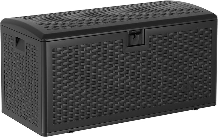 120 Gallon Waterproof Large Resin Deck Box Indoor Outdoor, Lockable Storage Container for Patio Furniture Cushions, Throw Pillows, Garden Tools, and Pool Floats, Black