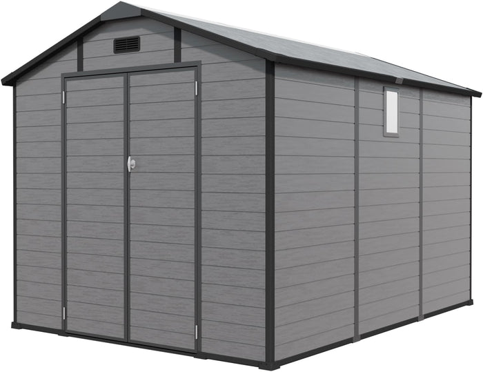 JT 8x10 FT Resin Storage Shed, Outdoor Tool Shed (Dark Grey)