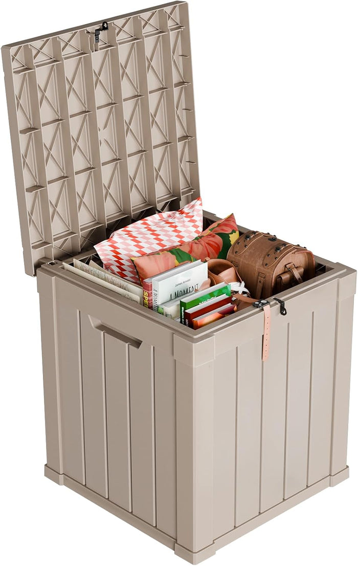 Outdoor Deck Box Waterproof Resin Storage Box with Lockable Indoor Outdoor Storage Bin for Patio Cushions๏ผ52 Gallon
