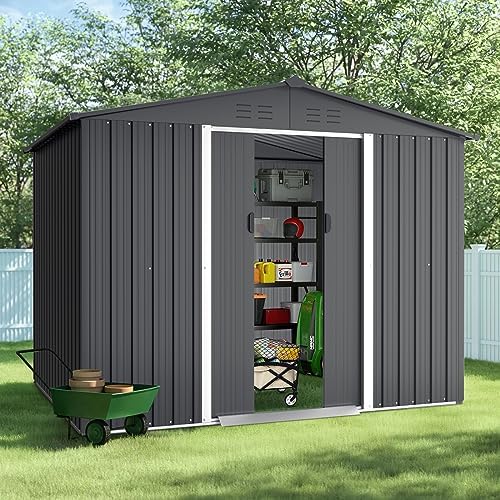 Crownland Outdoor Vented Backyard Garden Storage Shed 6X8 Feet Tool House wit...