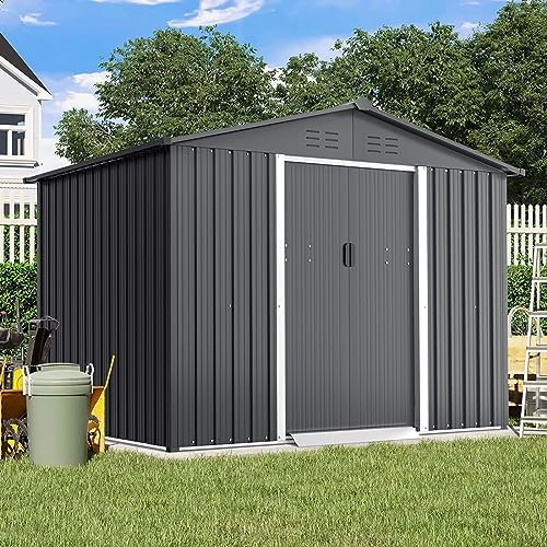 Crownland Outdoor Vented Backyard Garden Storage Shed 6X8 Feet Tool House wit...