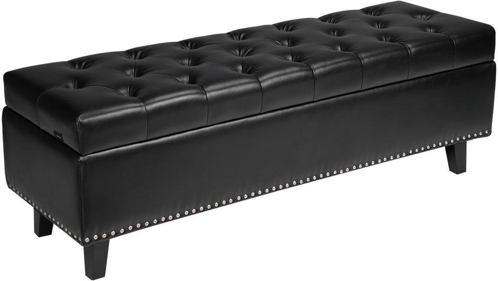VEVOR Button-Tufted Storage Ottoman Bench, PU Leather Bench with Storage and ...