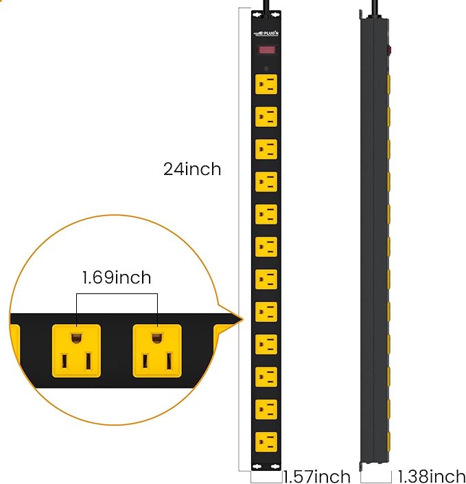 12 Outlet Long Power Strip, 2100 Joules Surge Protector, 6FT Power Cord (2 Pack)