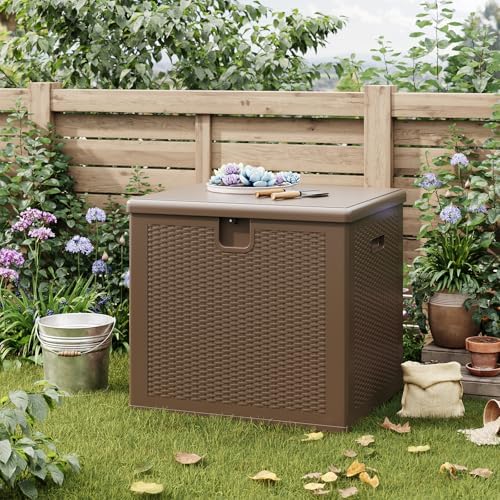 IDEALHOUSE 80 Gallon Resin Deck Box, Waterproof Outdoor Storage Box with Lock...