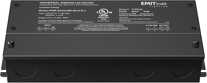 EMITEVER Dimmable Led Driver, 80W AC 110V-277V to DC 24V Transformer, 5-in-1