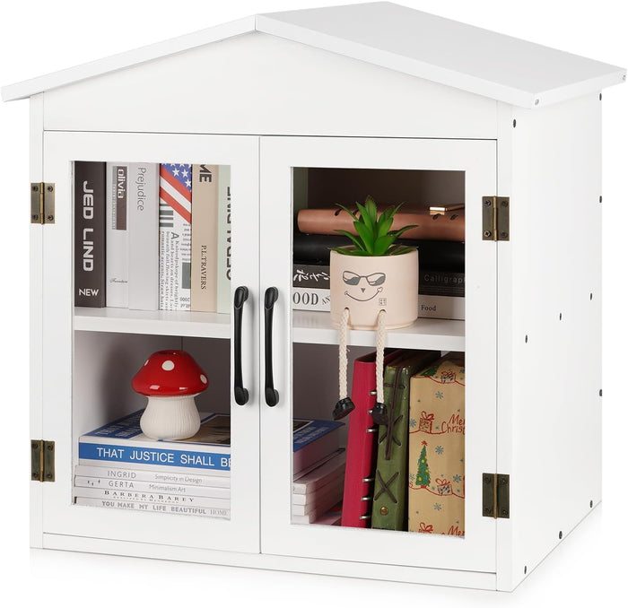 2-Tier Outdoor Library Outdoor Book Box Storage, 20x14x21 Inch