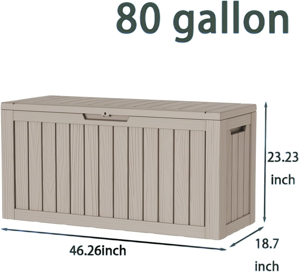 80 Gallon Deck Box, Waterproof Resin Outdoor Storage Box Lockable for Patio F...