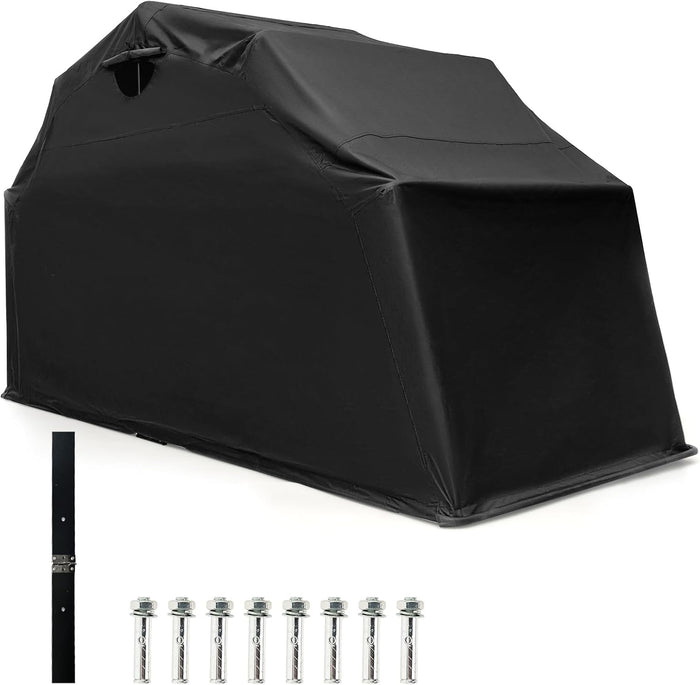 Tangkula Motorcycle Shed - Waterproof Garage with 600D Oxford Cover, Ventilation Window, Heavy Duty Storage for Motorbike, Scooter, Vehicles, 136" x 54" x 75"