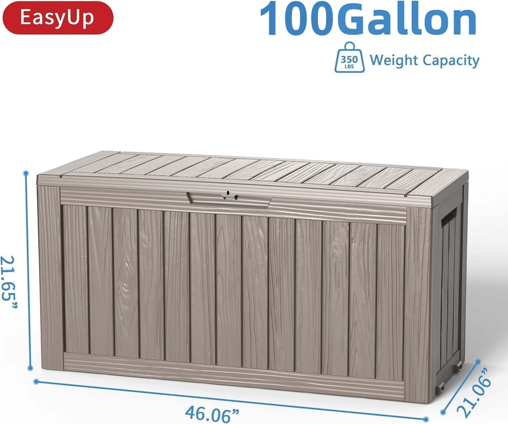 EasyUp Outdoor Storage Box 100 Gallon Waterproof Resin Deck Boxes Grey