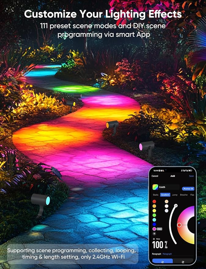 APPECK Smart Landscape Lighting Kit 36W, RGBCW Smart Landscape Lights 6 Pack