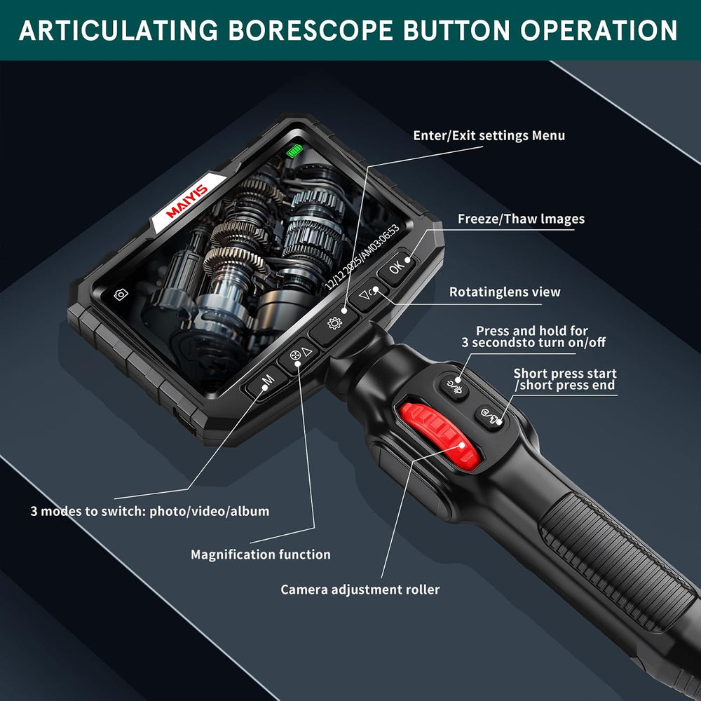 0.24 in Ultra Mini Two-Way Articulating Borescope Camera with Light