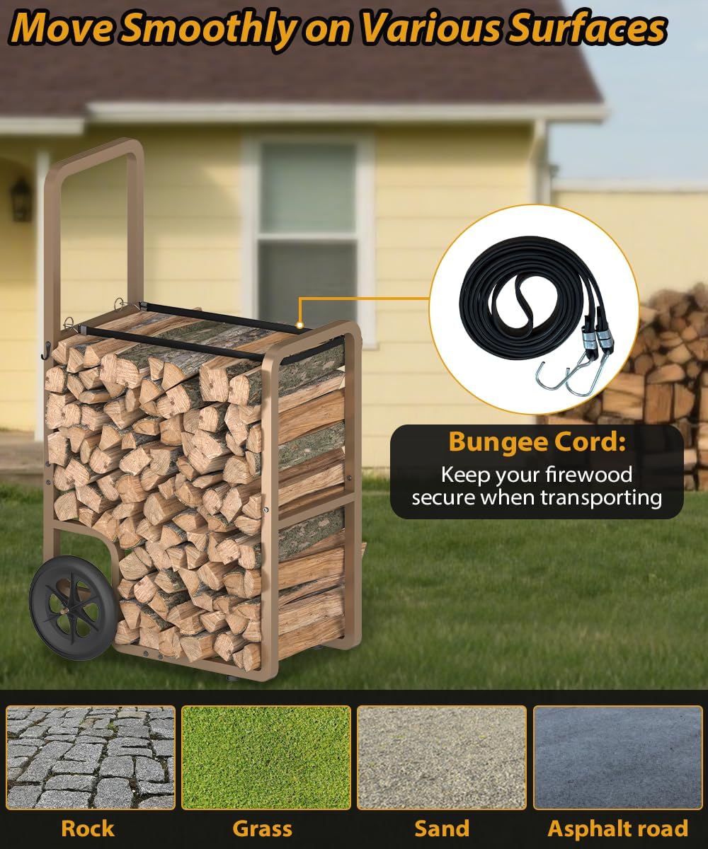 Easy-Assembly Firewood Cart, Rolling Log Carrier for Outdoor & Indoor Use...