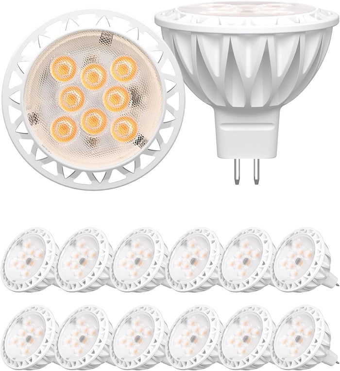 12 Pack MR16 LED Light Bulbs, 50 Watt Equivalent Landscape Light Bulbs, 2700K Warm White 5W 12V Spotlight Bulb, Non-Dimmable, 38 Degree Beam Angle for Landscape, Recessed, Track Lighting