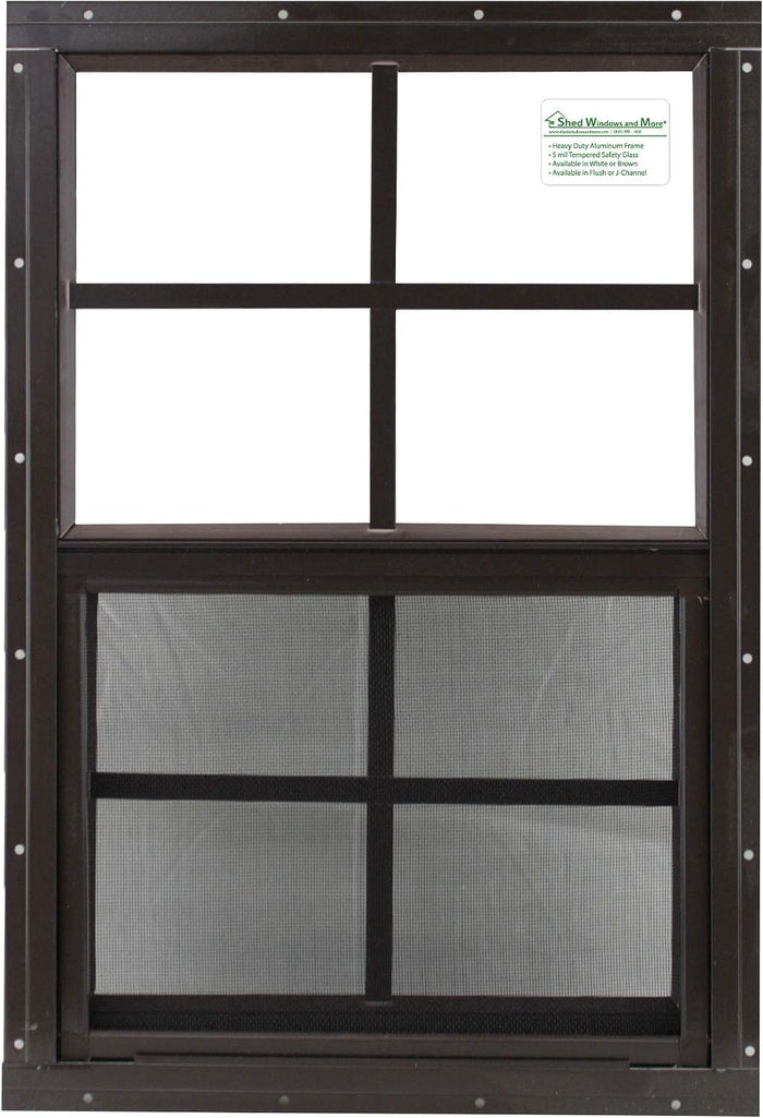 12" w x 18" t Brown Flush Aluminum shed Windows Tempered Glass Vertical Slider with Screen