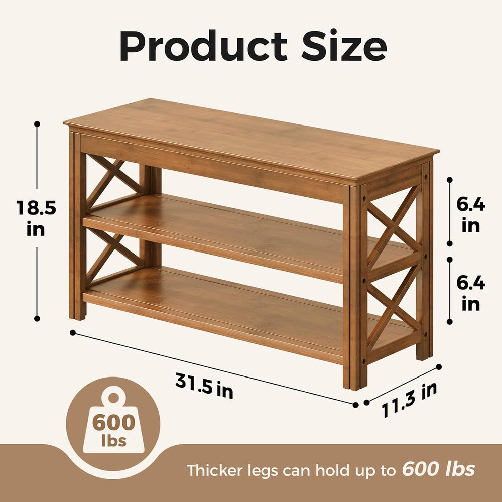 Bamworld Shoe Rack Bench with Storage 3 Tier Bamboo Shoe Bench Entryway Rusti...