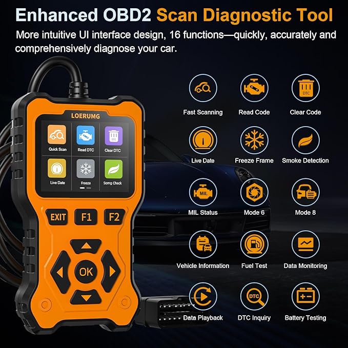 LOERUMG OBD2 Scanner Diagnostic Tool, Enhanced Check Engine Code Reader