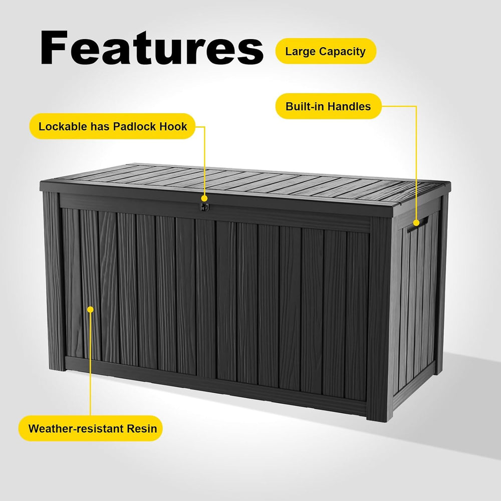 180 Gallon Outdoor Storage Box, Resin Deck Boxes Waterproof, IndoorOutdoor Bi...