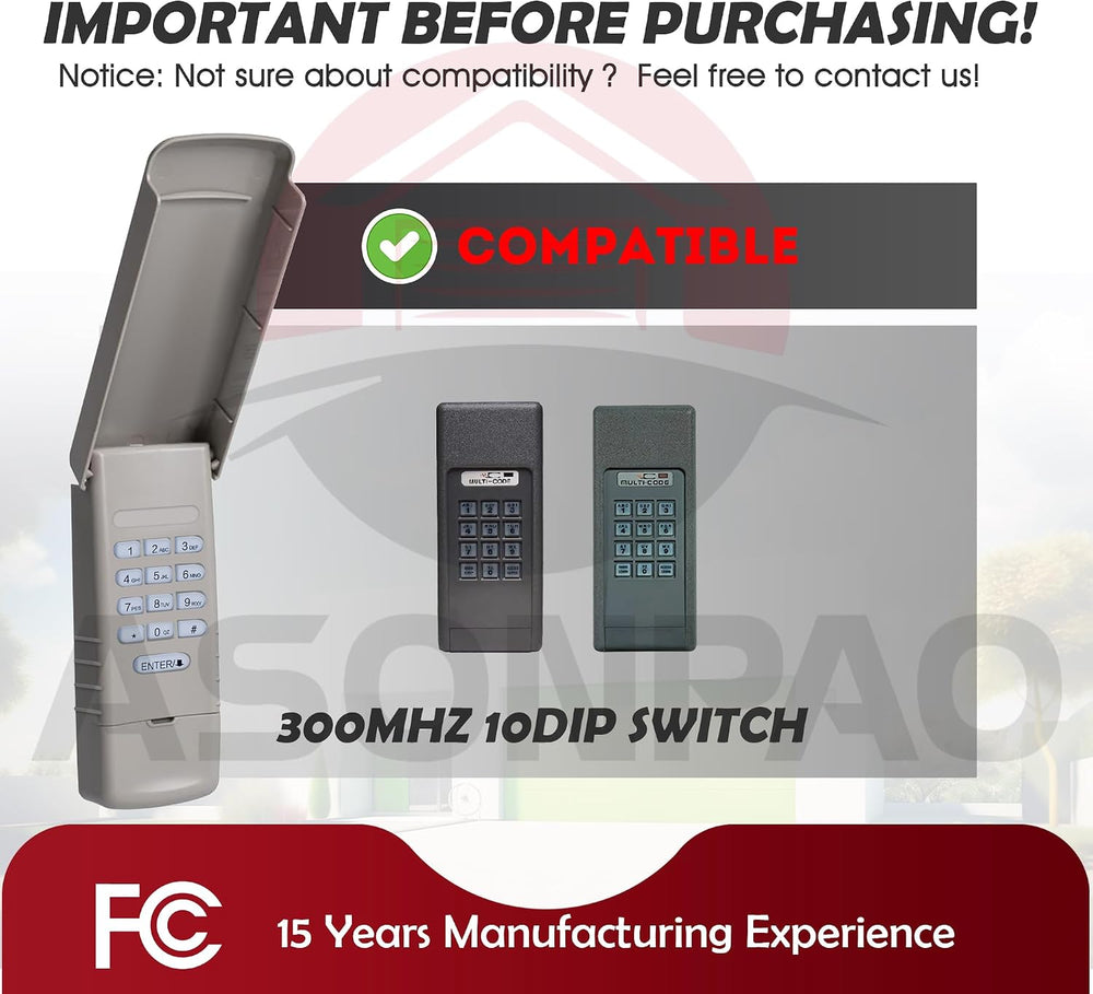10 Dip Switch MultiCode Gate Opener Keypad 4200/420001 300MHZ
