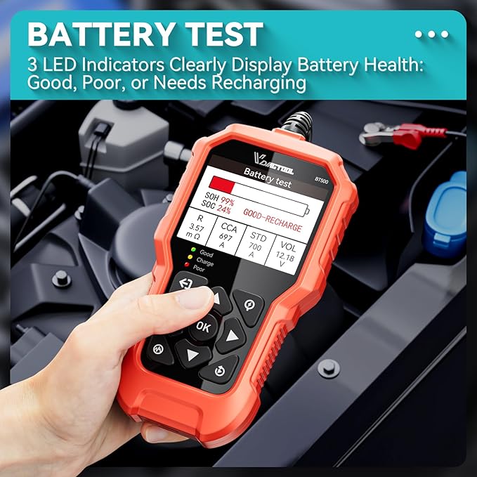 Car Battery Tester 6V 12V 24V VDIAGTOOL BT500, 5-3000 CCA Battery Load Tester