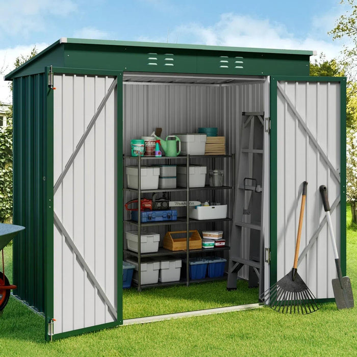 Gizoon 6x4 FT Outdoor Shed, Metal Garden Shed Lockable Doors, Green