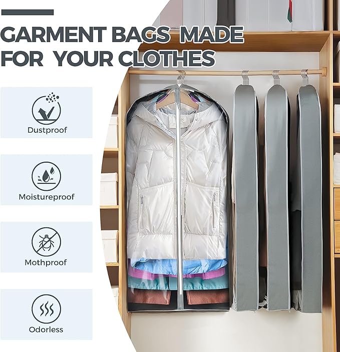 10 Pcs 40" Garment Bags for Hanging Clothes, Garment Bags Shoulder Covers