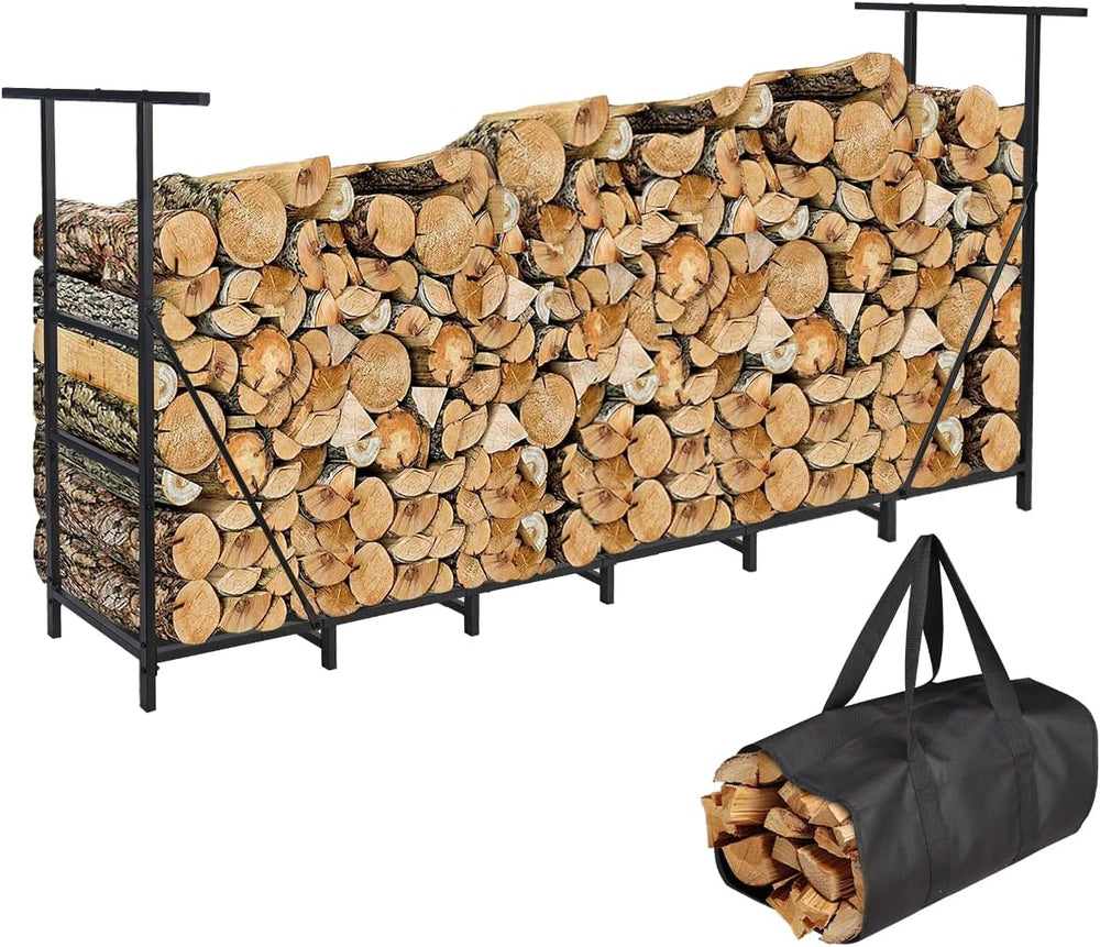 Vailge Firewood Rack Outdoor 8FT with Waterproof Firewood Carrier Bag, Adjust...