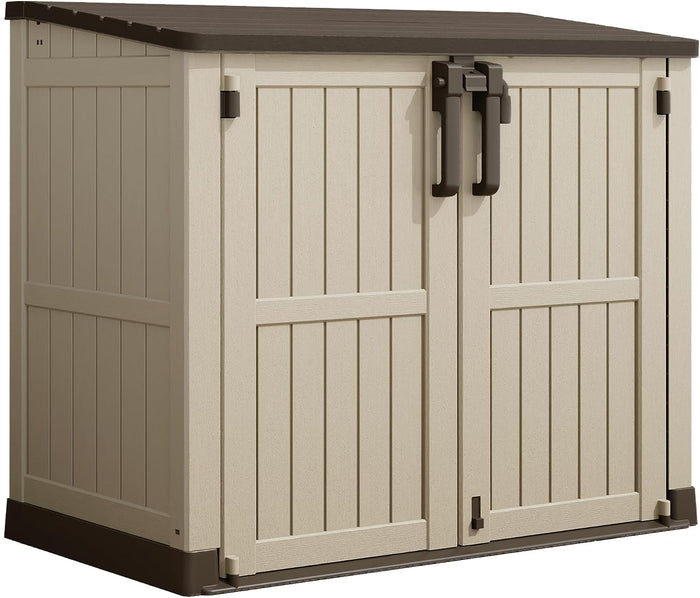 LHBcraft Waterproof Outdoor Storage Box 36 Cu Ft with Lockable Doors,Portable Outdoor Storage Shed,Horizontal Outdoor Storage Cabinet for Garden,Brown-Beige