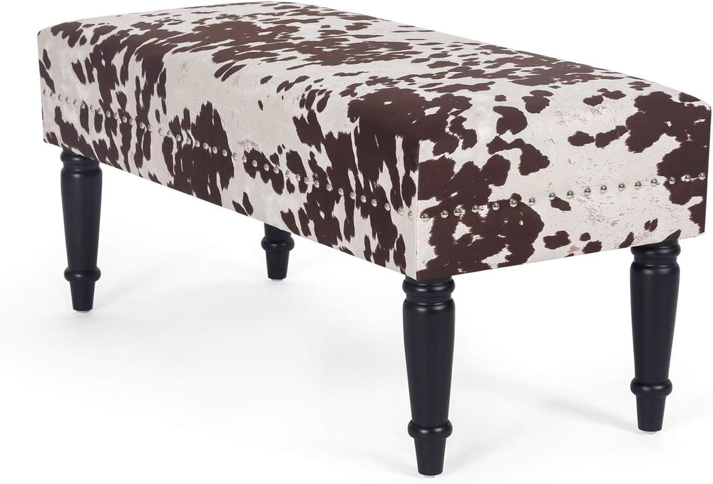 Homebeez 39.4" Cow Print Bench, Upholstered Bedroom Cowhide Bench, Weste...