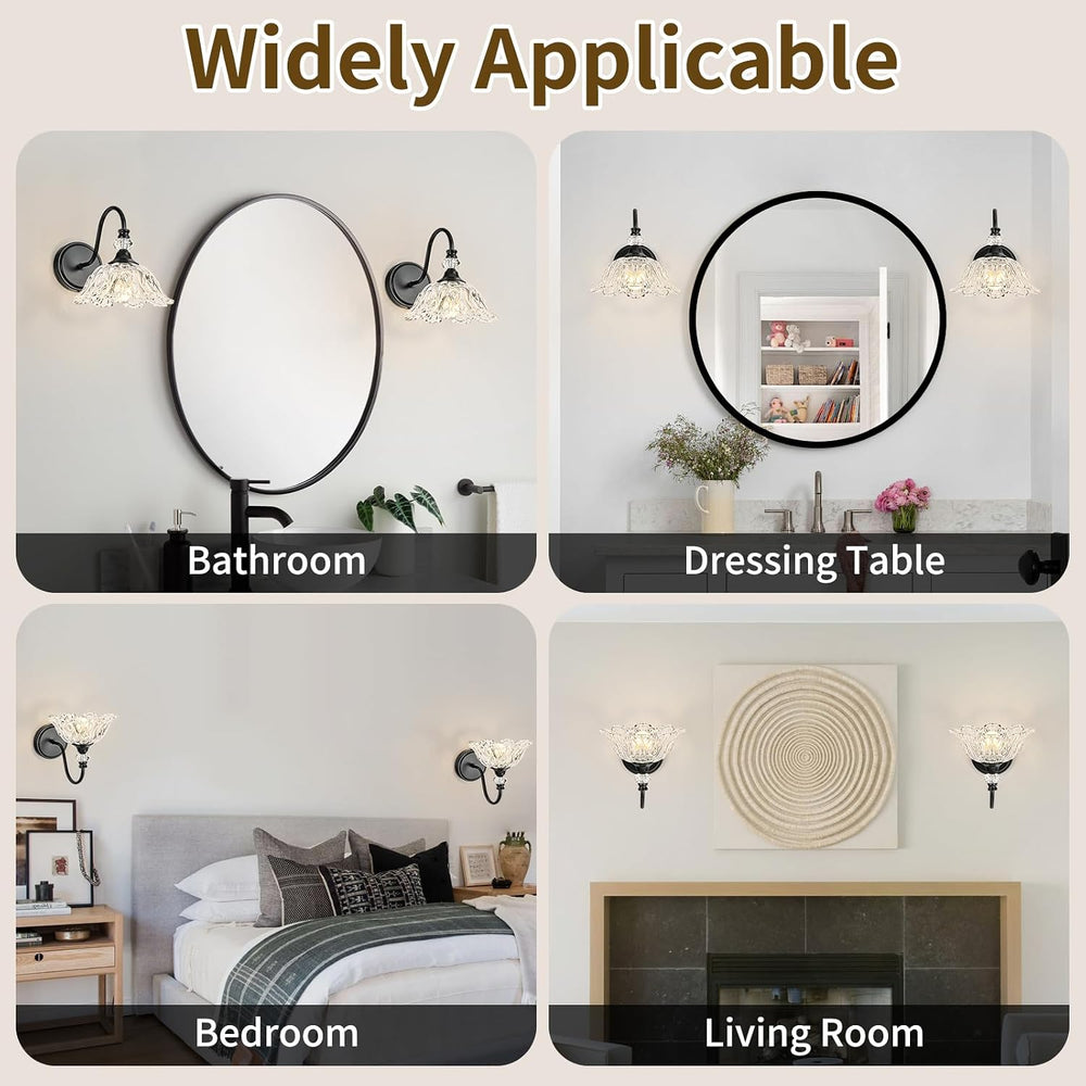1 Piece Black Wall Sconce with Floral Clear Glass Shade, Black Farmhouse Wall...