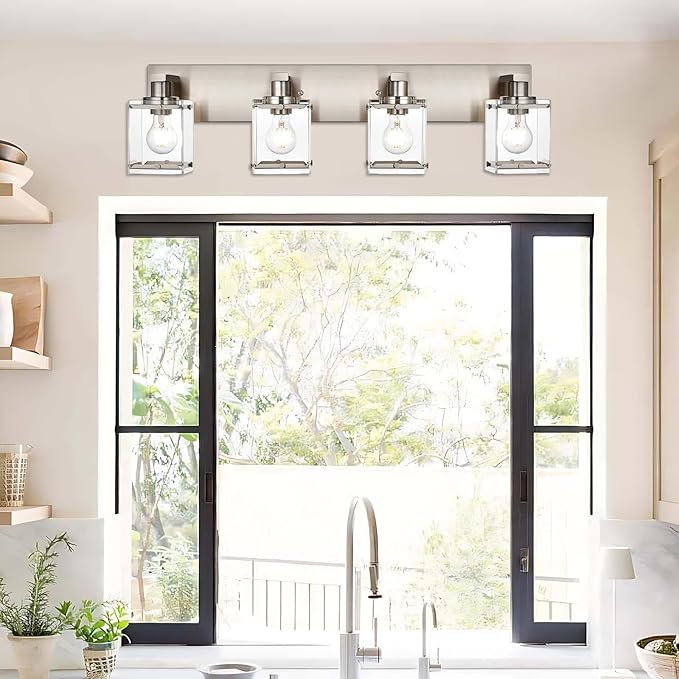 WINSHEN 4-Lights Bathroom Vanity Light Fixtures in Brushed Nickel, E26 Socket