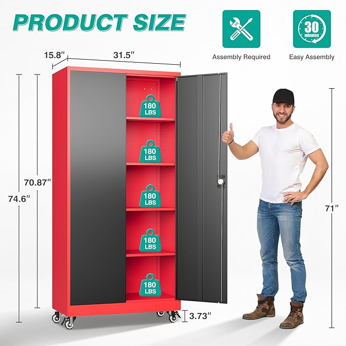 SISESOL 75" Tall Metal Storage Cabinet