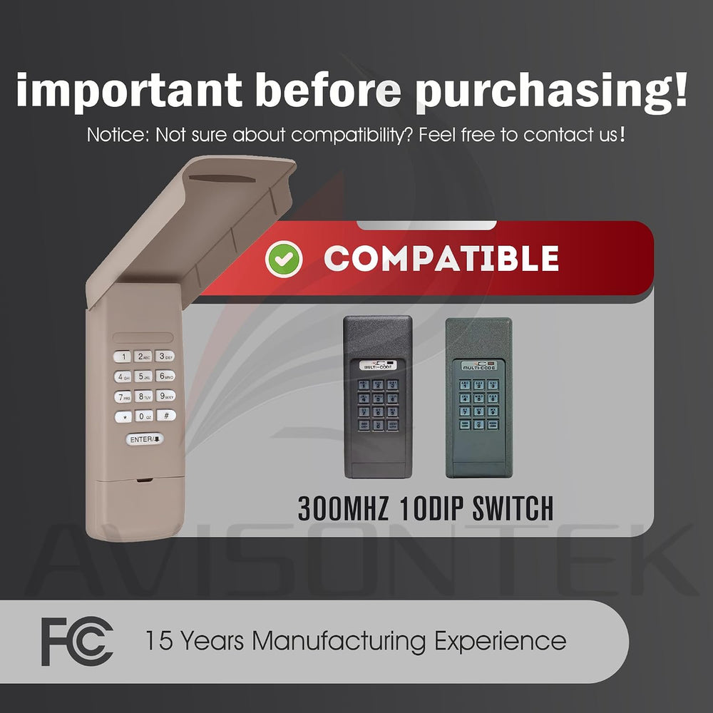 10 Dip Switch Multicode Gate Opener Keypad Replacement 4200/420001 300MHZ