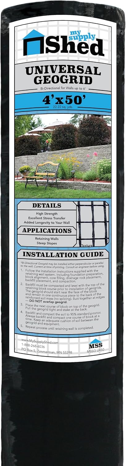 Bi-Directional Universal Retaining Wall Geogrid, Black, Up to 6 Feet