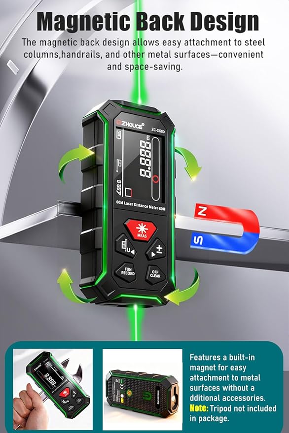 ZC-SG60 Dual Laser Measuring Tool, 196Ft Green-Beam Bilateral Digital Laser