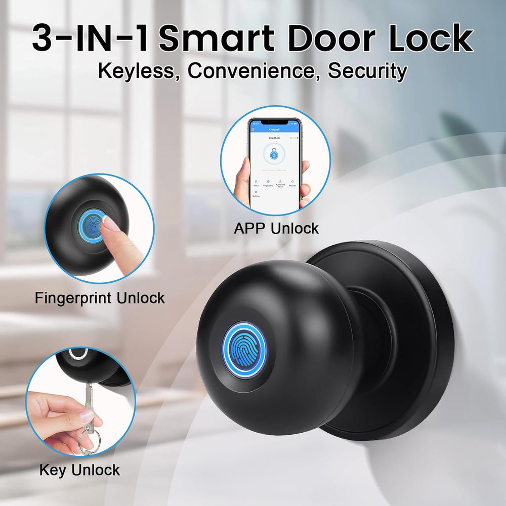 KNOBWELL Smart Door Knob, Fingerprint Door Lock Smart Lock Biometric Door Loc...
