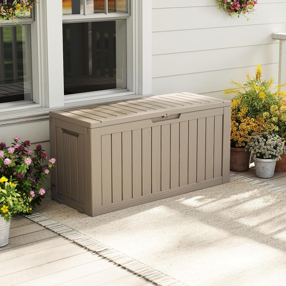EasyUp Outdoor Storage Box 100 Gallon Waterproof Resin Deck Boxes Grey