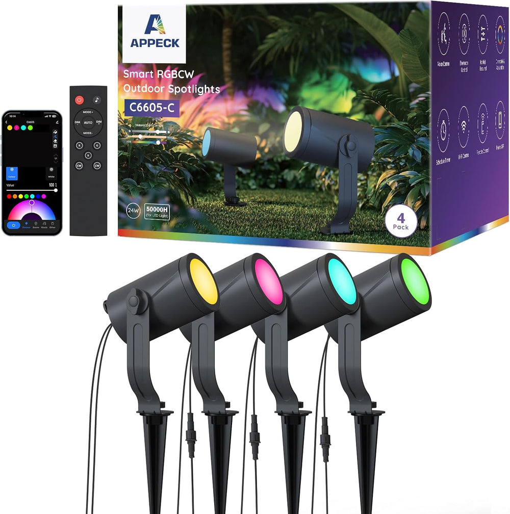 APPECK Smart Outdoor Spot Lights 24W, RGBCW Color Changing Landscape Lights 4...