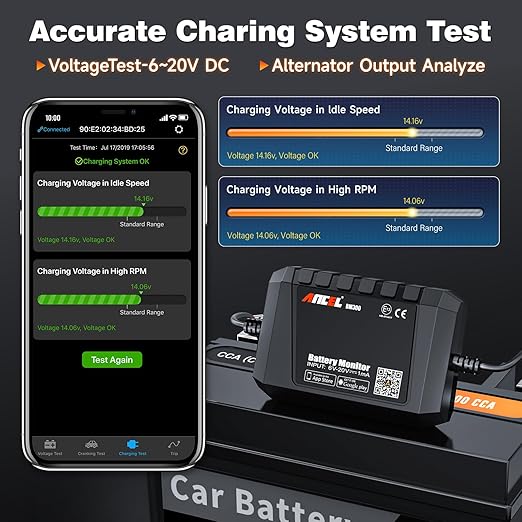 ANCEL BM300 12V Battery Monitor, Cranking System Test & Alarm