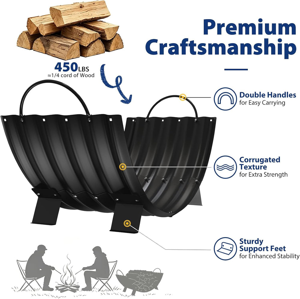 40 Inch Firewood Rack Storage with 4 Feet and 2 Handles Indoor / Outdoor