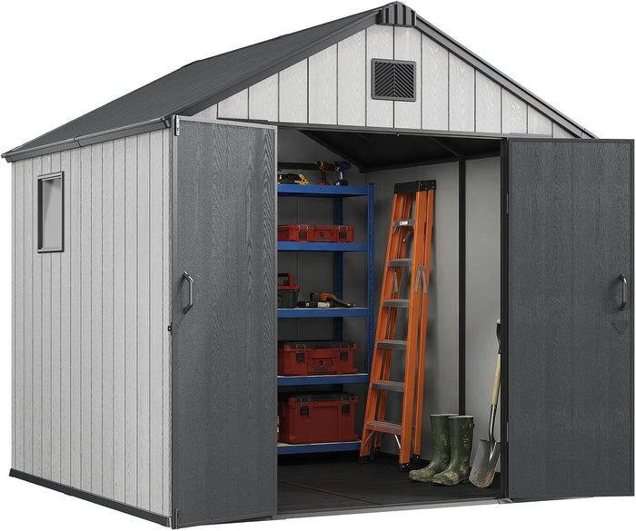 Jocoevol Heavy Duty Storage Shed, 8x8FT Resin Outdoor Shed for Backyard