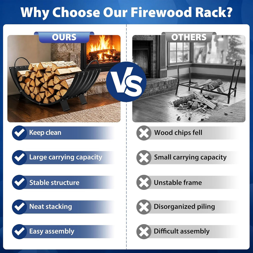 40 Inch Firewood Rack Storage with 4 Feet and 2 Handles Indoor / Outdoor